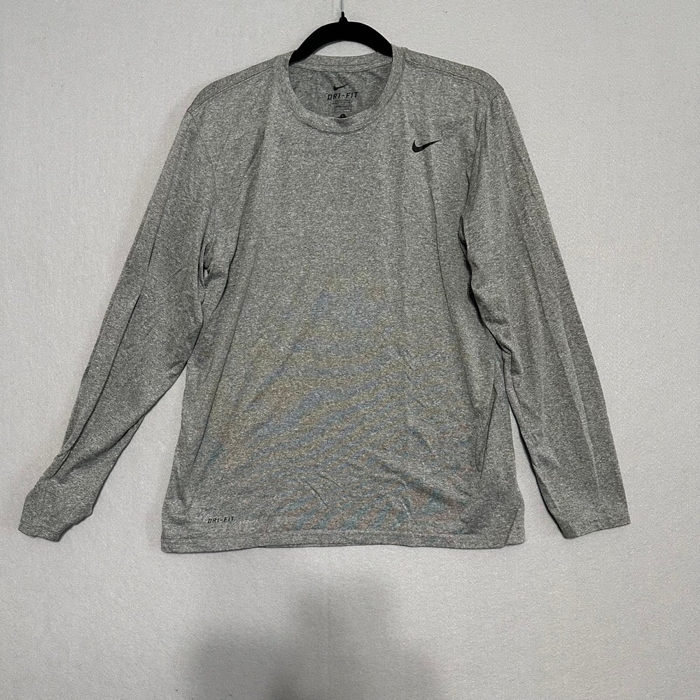 Nike Dri-FIT Mens Long Sleeve Training Shirt Heather Grey Large‎ Gym Running Top